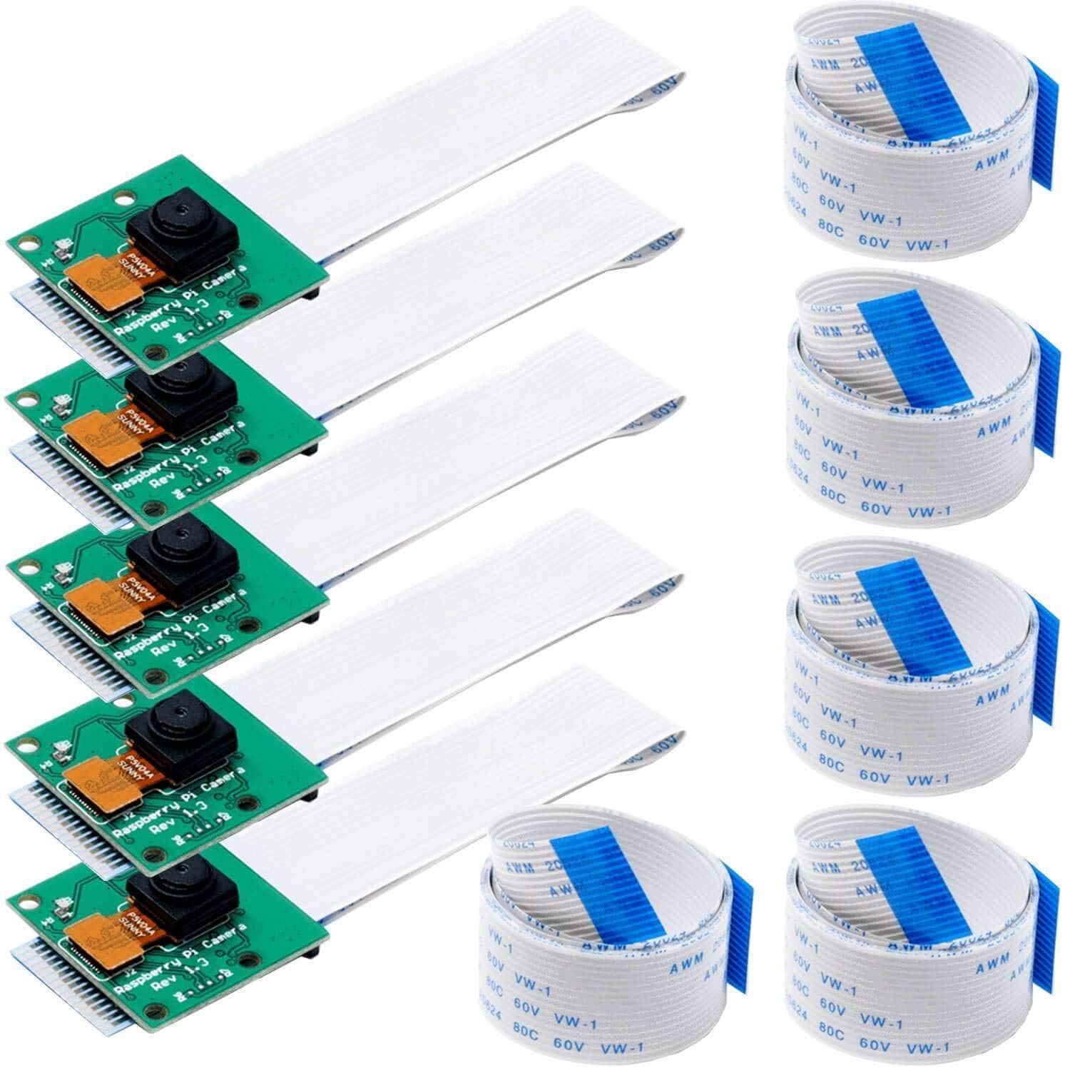 AZDelivery 5 x Raspberry Pi Camera Module 5MP + Raspberry Pi Flex Cable 100cm (40 Inches) including E-Book!
