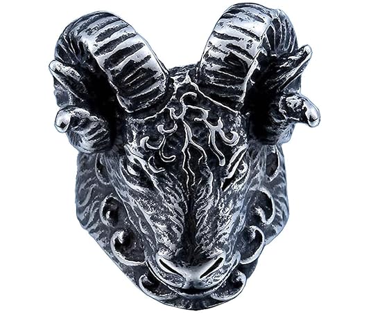 HIJONES Herren Edelstahl Vintage Silber Ton Schwarz Ziegenhorn Gothic Biker Ring Tierkopf