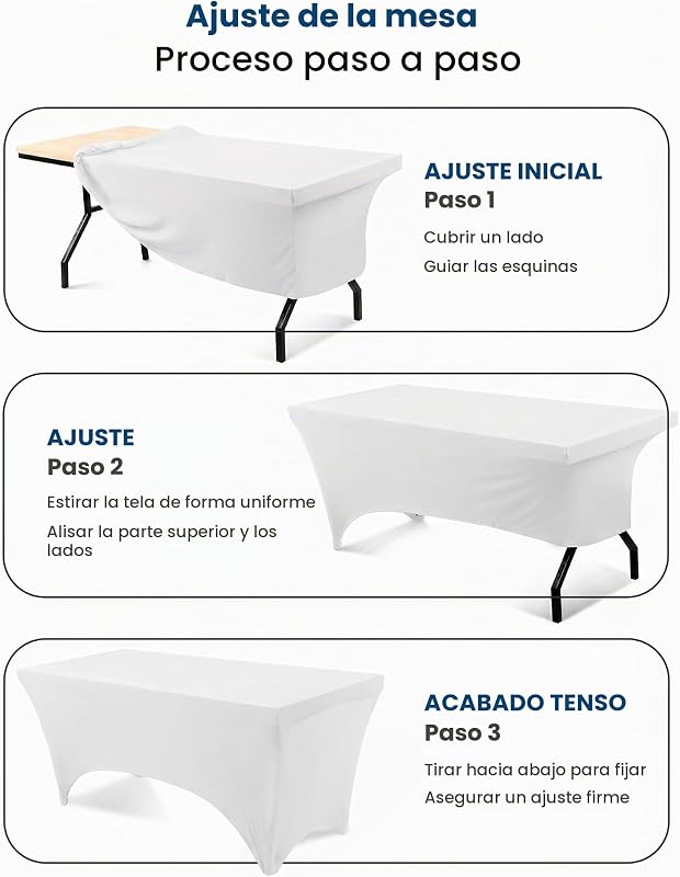 1 Paquete de Manteles Rectangulares de Poliéster (6 pies - 183 cm) Elásticos de Spandex, Cubre Mesas para Bodas, Bares, Artesanías, Exposiciones (Blanco)