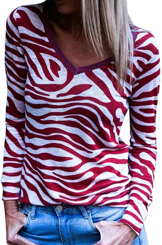 Womens Long Sleeve Sweatershirt Top Button Down V-Neck Leopard Snake Zebra Animal Print Shirt Fashion Blouse