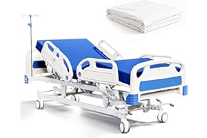 Fuzren Premium Full Electric Hospital Bed for Home Use, 5 Function Medical Bed with 4.7” Foam Mattress, Height Adjustable, Central Locking System, Includes Sheets (2X) (5 Function)