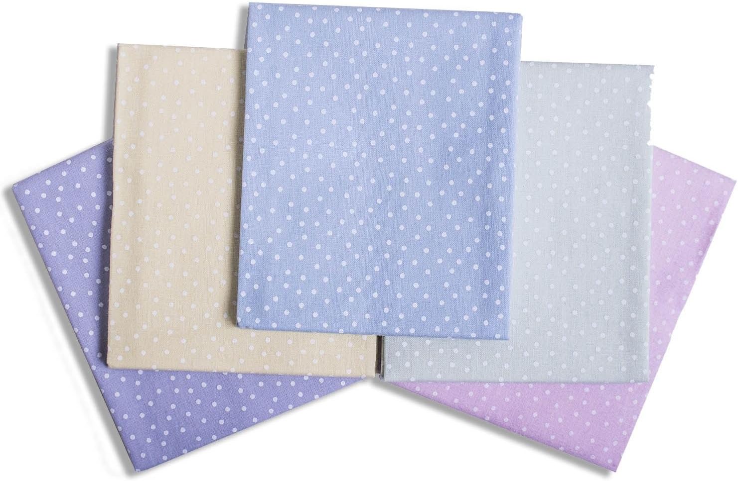 Pastel Spots 100% Cotton 5 Fat Quarter Bundle In Lighter shades Of Blue Yellow Green Pink Lavender Fabric Approx 18 X 22 inches Material For Quilting Craft Patchwork