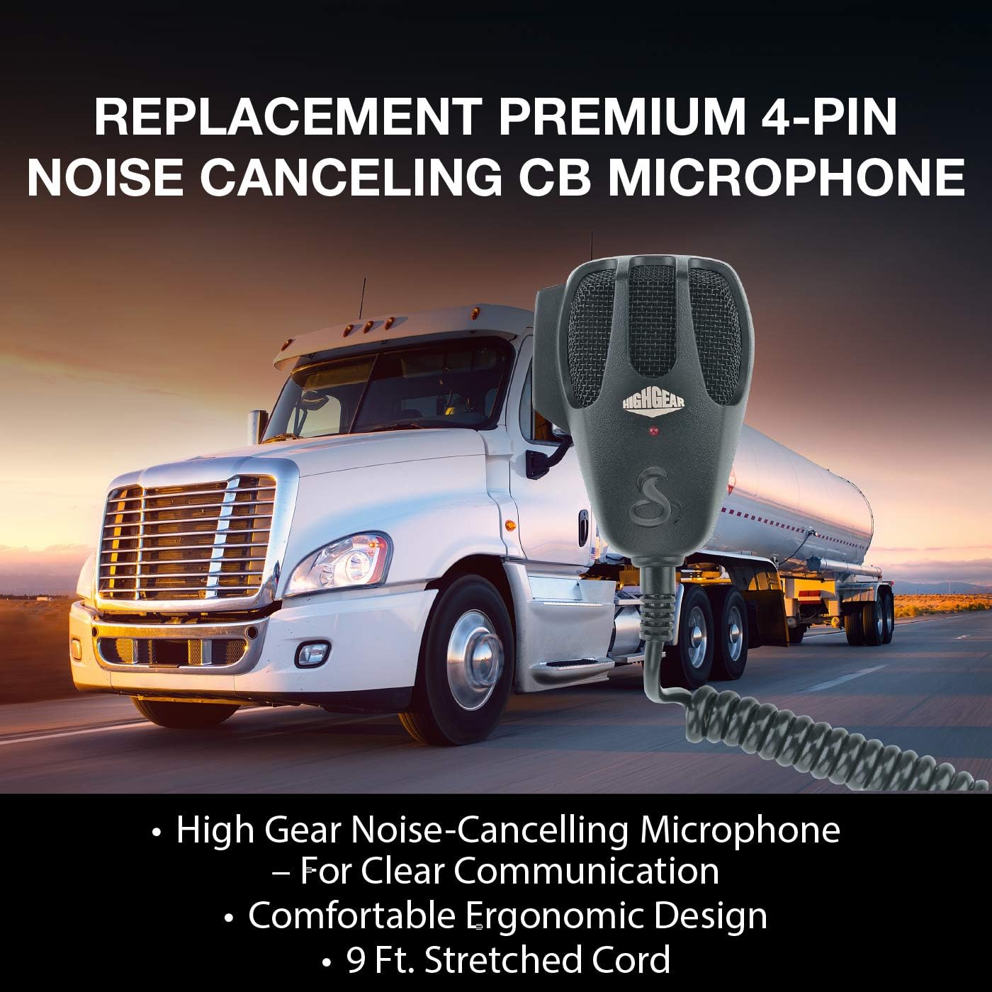 Cobra HG M73 Premium Dynamic Replacement CB Microphone (Black) – 4 Pin Connector, 9 Foot Cord, Heavy Duty ABS Shell, Wire Mesh Grille, Left Side Push To Talk, Chrome Connector