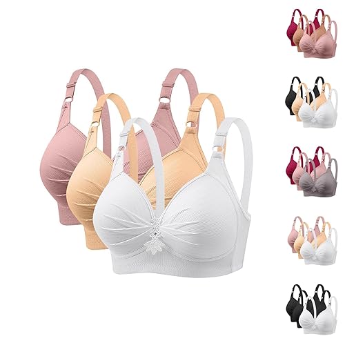 3PC Bras for Women Multipack Comfortable Seamless Wireless Bra Skin-Friendly High Support Non-Slip Bralette Silky Plus Size Push Up Underwear Adjustable Thin Straps Bosom Everyday Wear