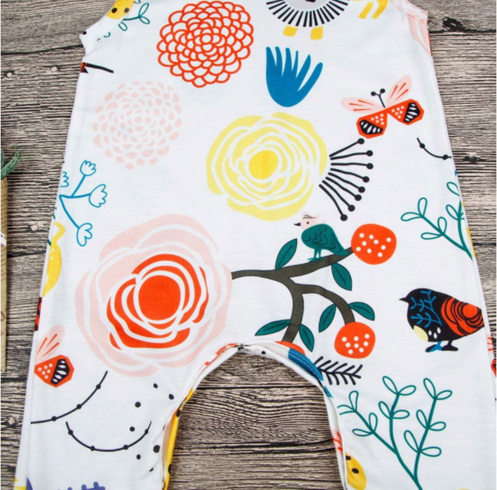 Pevor Newborn Baby Girl Sleeveless Floral Animal Print Romper Bodysuit Playsuit Outfits,9-12months White