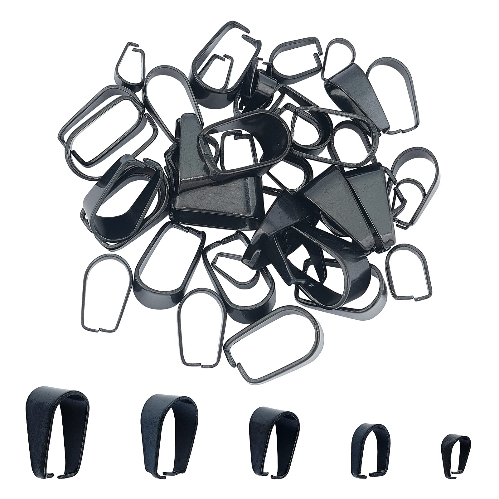 UNICRAFTALE 50pcs 5 Sizes Black Pendant Bails Stainless Steel Snap On Bails Ice Pick Pinch Bails Clasp Pendant Bails Connector Findings for Pendant Necklace Jewelry Making 7-13mm