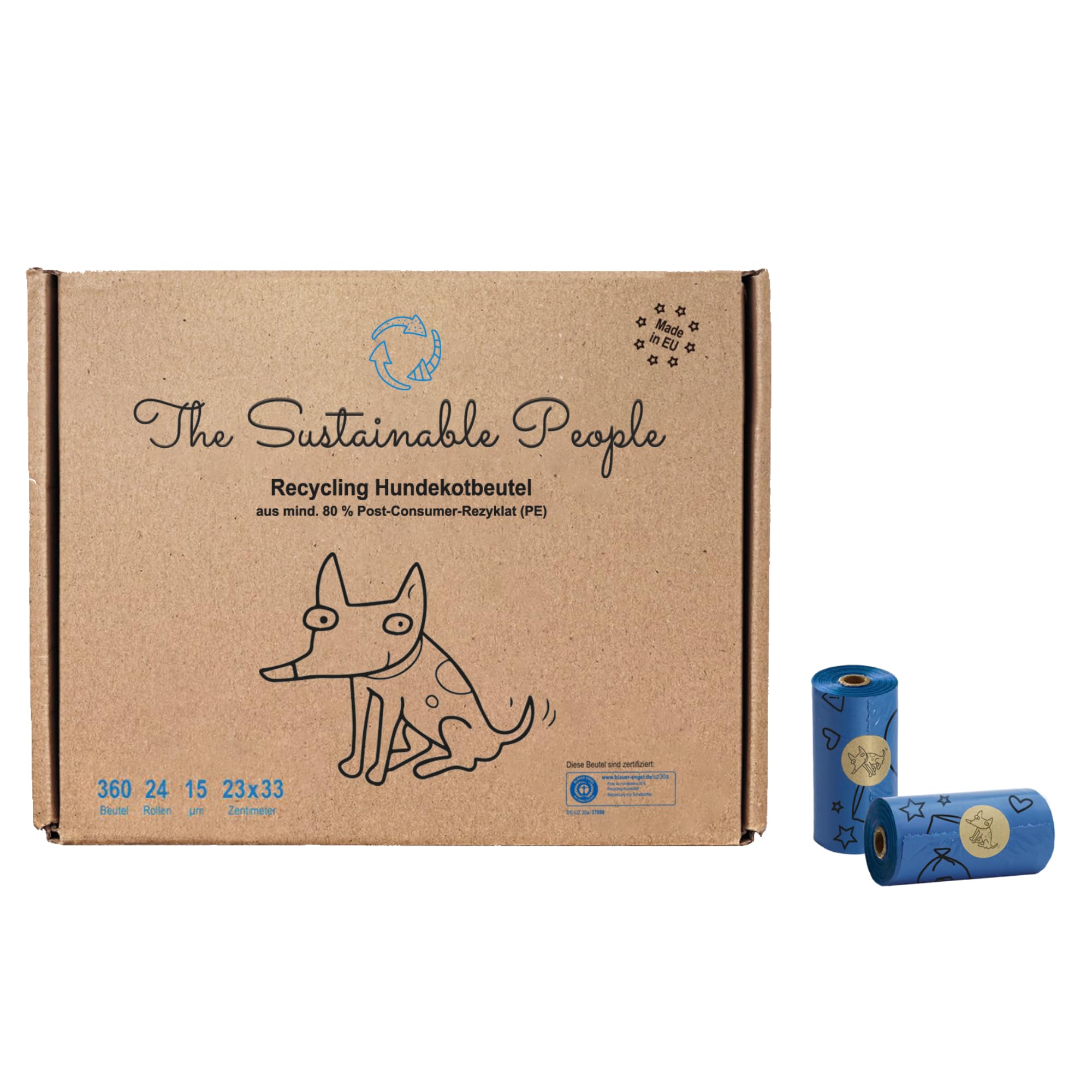 The Sustainable People TSP Recycled Poo Bags Bags made in EU from at least 80% Recycled Post-Consumer Plastic, certified with the Blue Angel - Extra Large 23x33cm, Strong (15 μm), Safe & Leak Proof