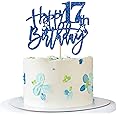 RoadSea Happy 17th Birthday Cake Topper - Girl Boy 17 Years Old Birthday Cake Supplies - 17th Birthday Party Decorations - Blue Glitter (17th)
