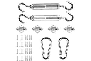 Cool Area 6 Inch 316 Stainless Steel Shade Sail Hardware Kit for Rectangle Sun Shade Sail Installation, Turnbuckle x2 Pad Eye x4 Snap Hook x2