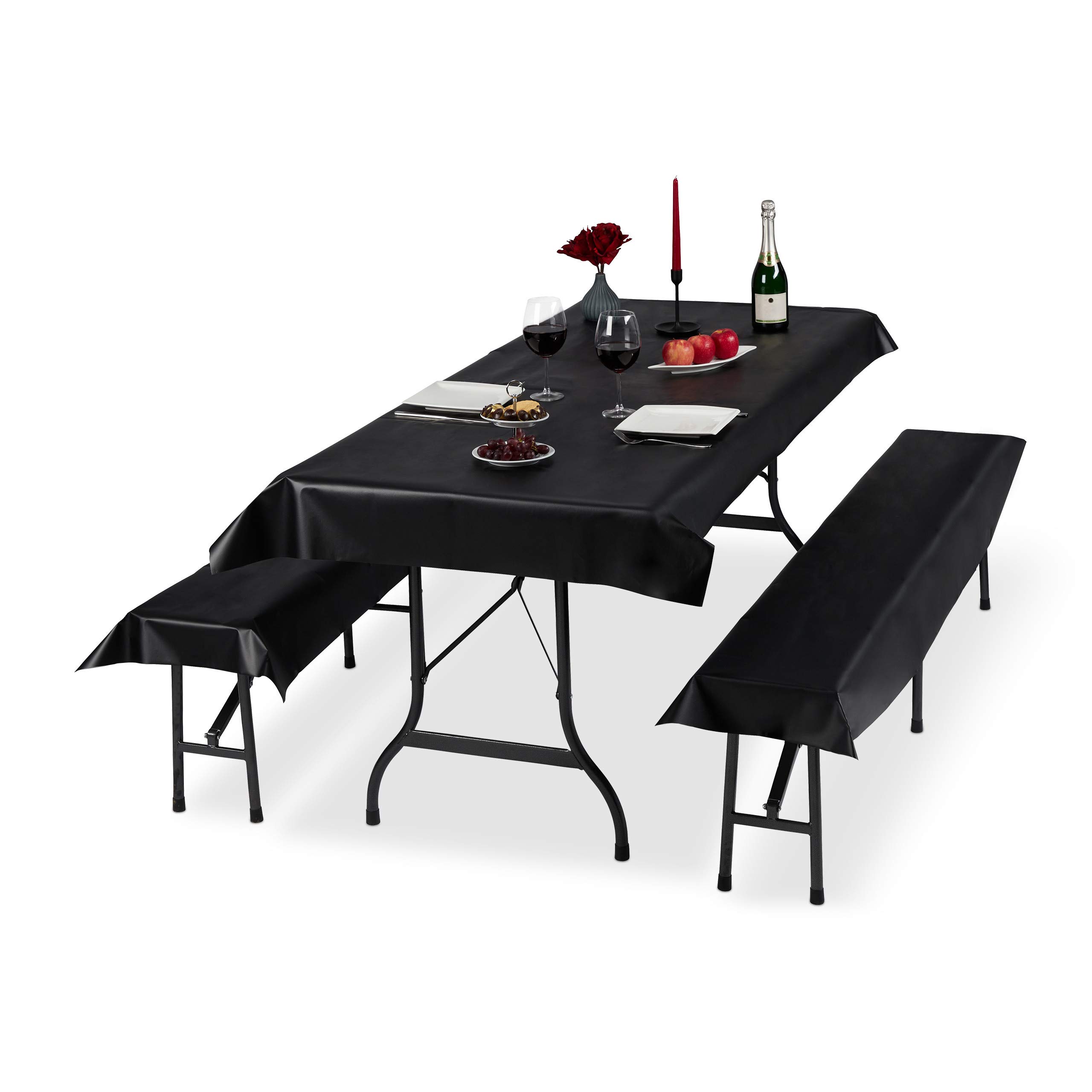 Relaxdays Beer Tent Set of 3, Tablecloth 250x100 cm, 2 Bench Pads, Washable, Simple, Waterproof