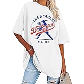 Baseball Shirt Women Oversized Game Day Shirts Dadgers Baseball Fan Shirt Sport Team Fans Short Sleeve Tee