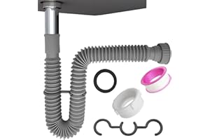TGEOND Flexible Expandable Bathroom P Trap, 1 1/4 to 1 1/2 Sink Drain Adapter Included, Wash Basin Rubber Tips Sink Drain Pipe, Universal Extension Tube for Kitchen Bathroom Sink Sewer Drain