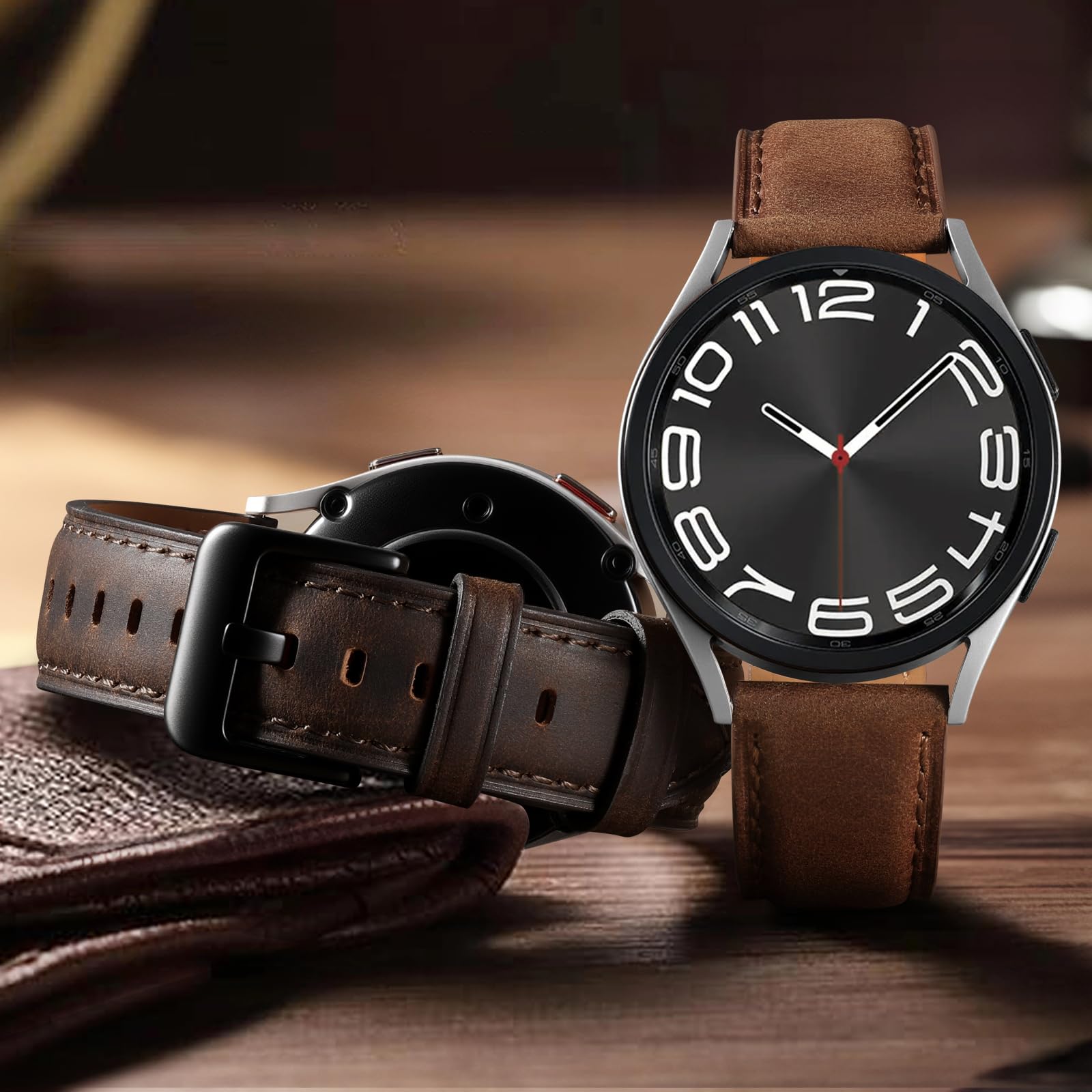 Haveda Leather Bands Compatible with Samsung Galaxy Watch 7 Band 6 5 4 FE 40mm 44mm/Galaxy 6 4 Classic/5 pro/Active 2, 20mm Vintage Genuine Leather Replacement Strap for Samsung Watch Bands Men Women