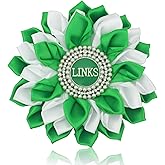 Greek Sorority Paraphernalia Gift Sorority Brooch Pin for Women White & Green Satin 5.5" Pearl Flower Pin