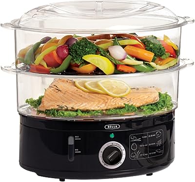 BELLA Two Tier Food Steamer 7.4 QT Auto Shutoff Stackable Baskets