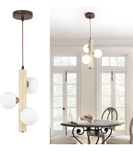 Fivemengo 3-Lights Natural Travertine Stone Pendant Light 9.48in