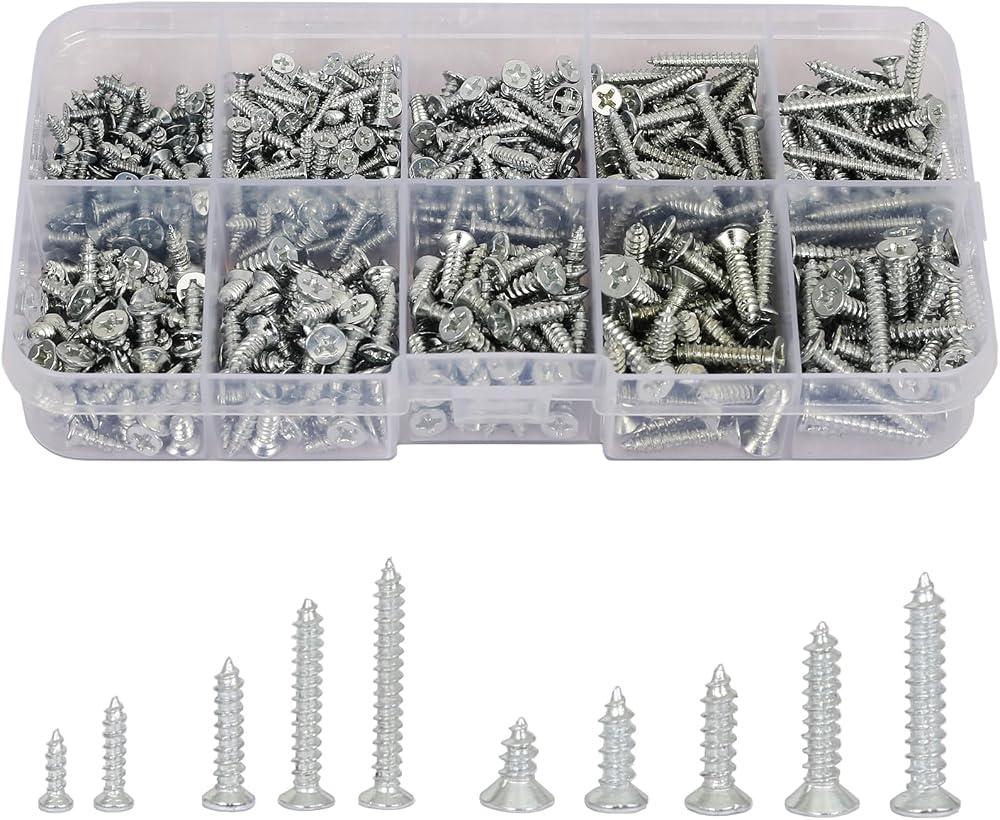 AMLOOPH Self Tapping Wood Screws 535 Pcs M2 M2.5 M3 Assortment Kit with Box