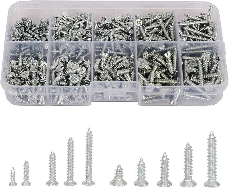 AMLOOPH Self Tapping Wood Screws 535 Pcs M2 M2.5 M3 Assortment Kit with Box