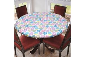 Covers For The Home Deluxe Elastic Edged Flannel Backed Vinyl Fitted Table Cover - Easter Pattern - Large Round - Fits Tables up to 45" - 56" Diameter