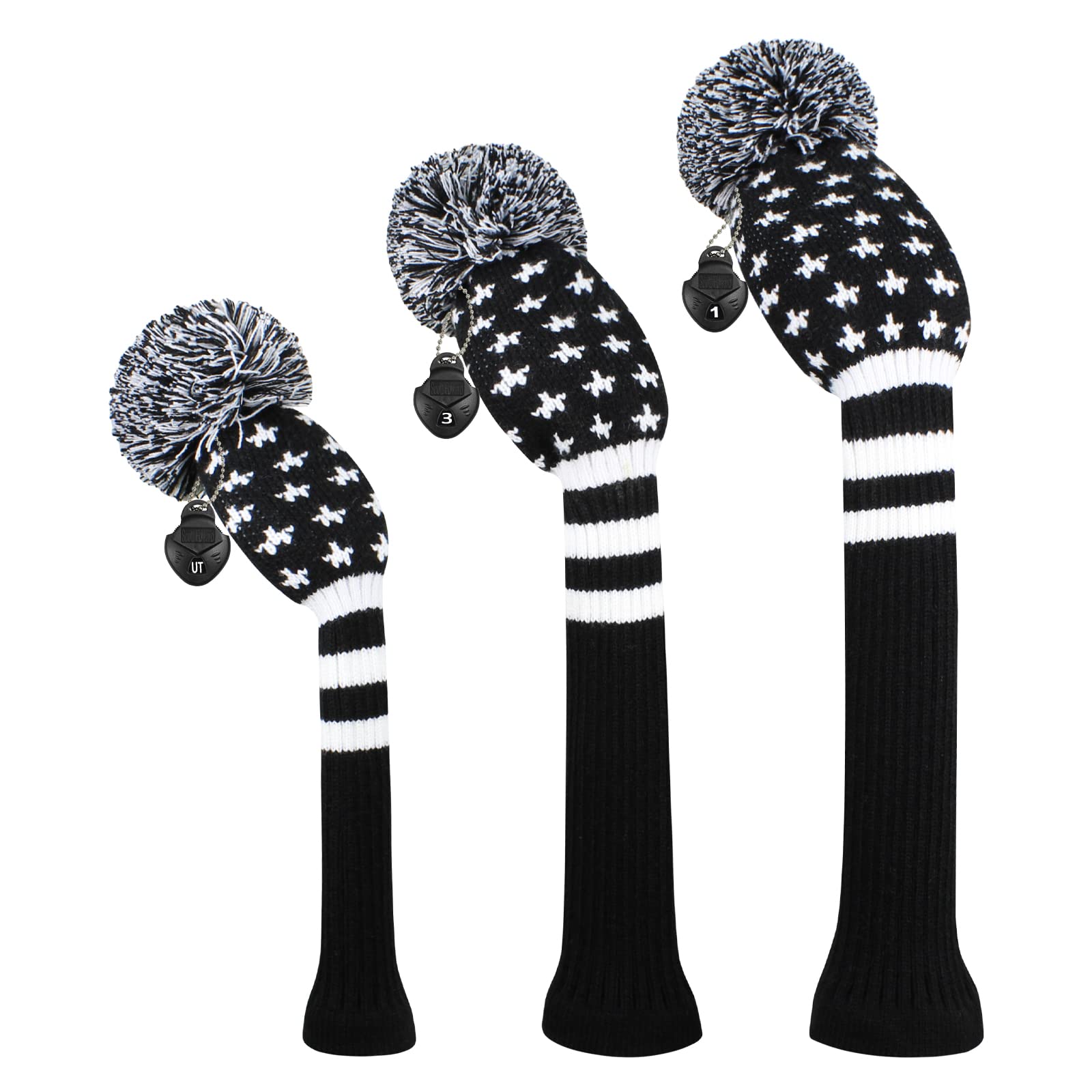 Scott Edward Knitted Golf Club Head Covers for Woods 3Pcs Set Golf Driver (460CC) Fairways and Hybrid/UT with Rotating Number Tags(Black Starry) — image 1