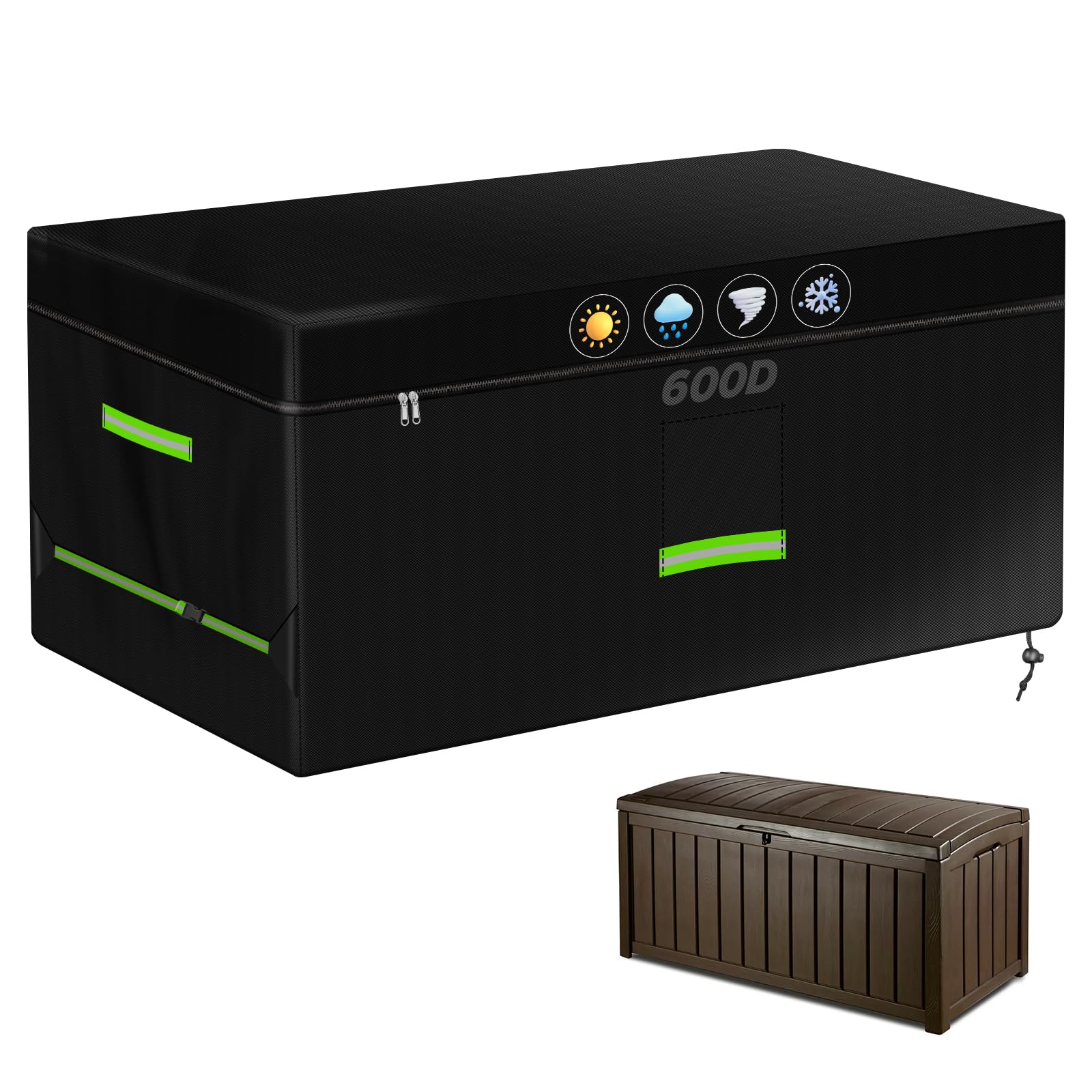 YedZen Deck Box Cover, 600D Oxford 158x75x65cm/62x29x25Inch Waterproof Garden Storage Box Cover with 1.5M Buckle Strap, Air Vent＆2 Zipper, Outdoor Patio Deck Box Protective Covers