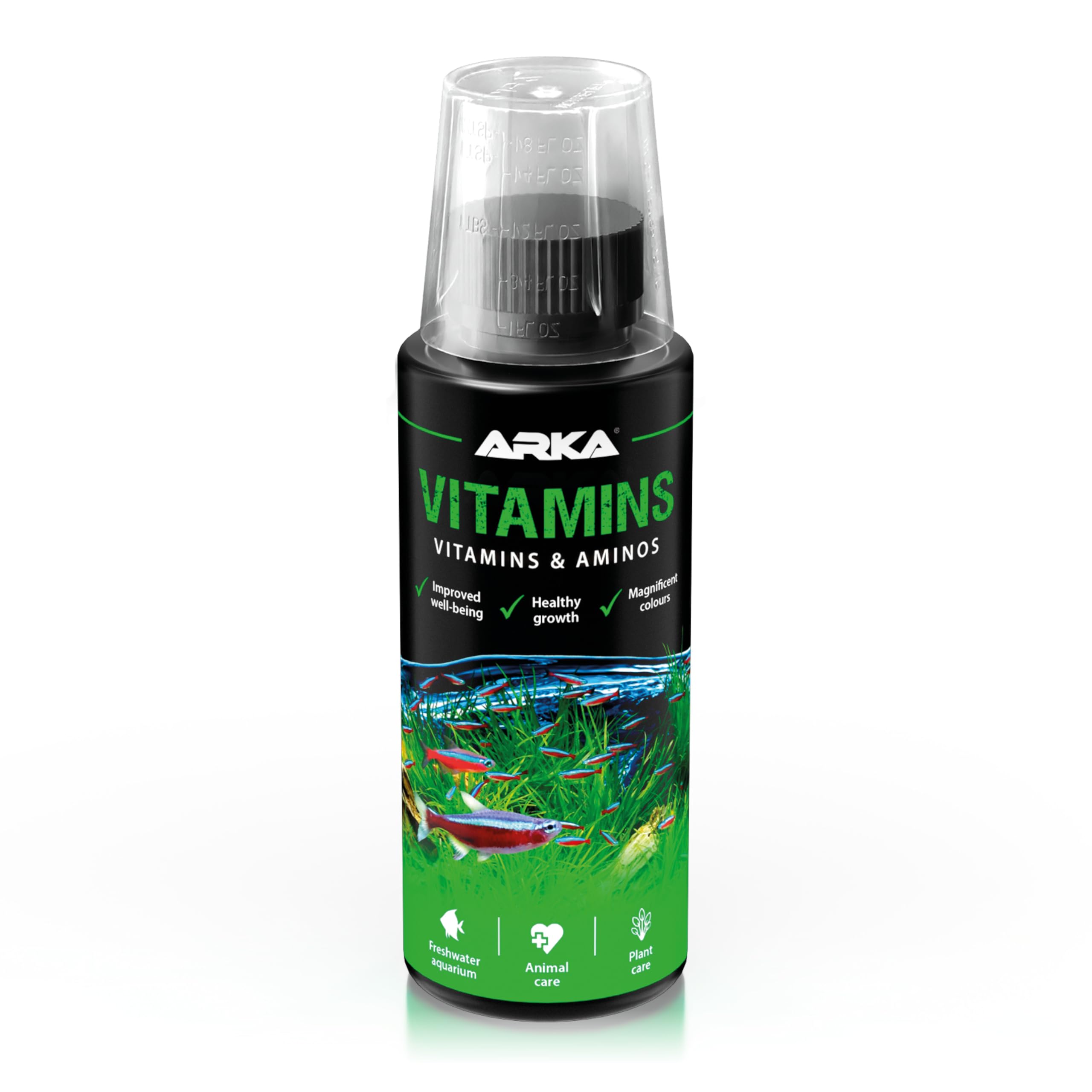 Multivitamin Booster for Aquarium Fish – ARKA Vitamins 118 ml – supports immune system, colour & vitality – with amino acids – for freshwater aquariums – bioavailable & nitrate-free – stress relief