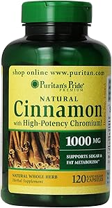 Puritan's Pride Cinnamon Capsules with High Potency Chromium, 1000 mg, 120 Count