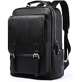 MOYYI Leather Backpack fits 15.6 Inch Laptop Vintage Backpack Waterproof Flap Bookbag for Men Leather Travel Backpack for Men Casual Knapsack Black