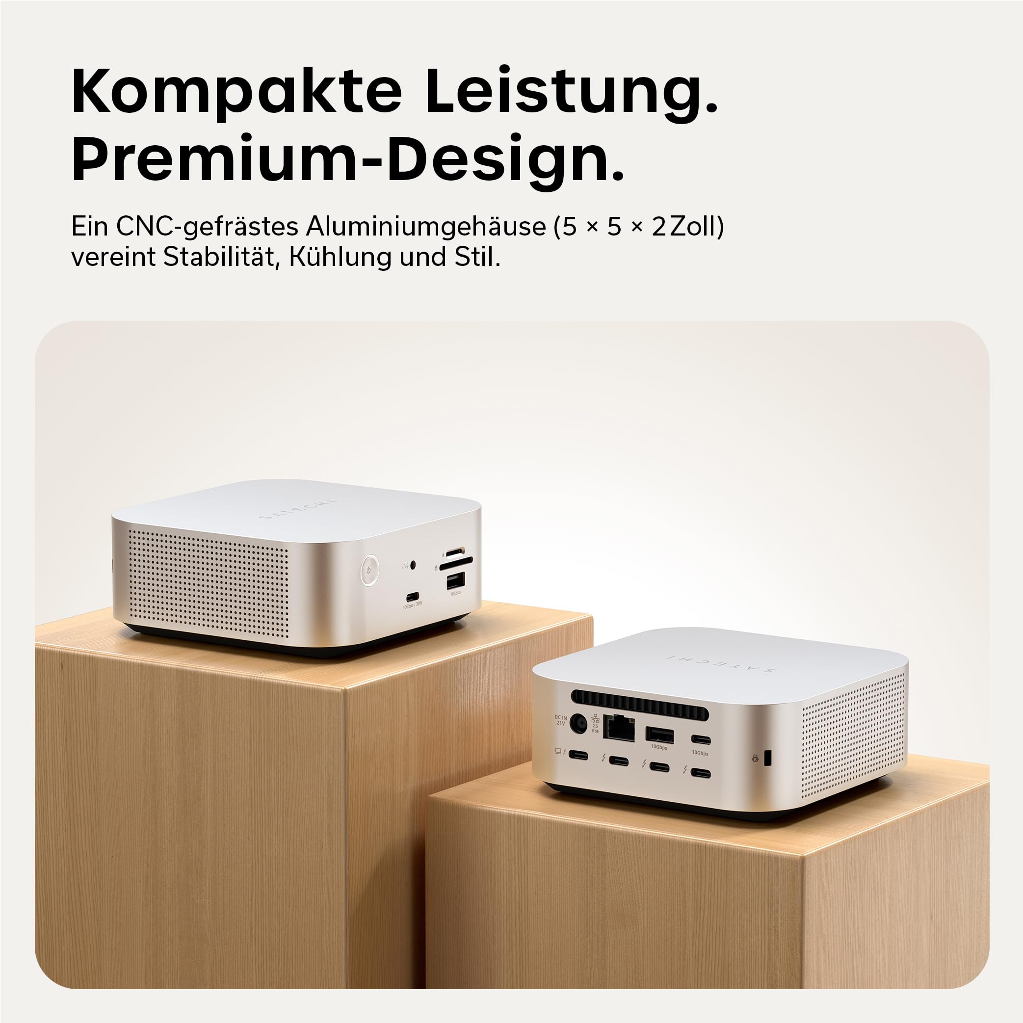 SATECHI Thunderbolt-5 CubeDock™ Dockingstation, 80-120 Gbit/s (USB4 komp.), integriertes NVMe SSD Gehäuse, 140W Laden, Multi-Display bis 8K, USB-C & USB-A 10 Gbit/s, aktive Kühlung, Silber 9