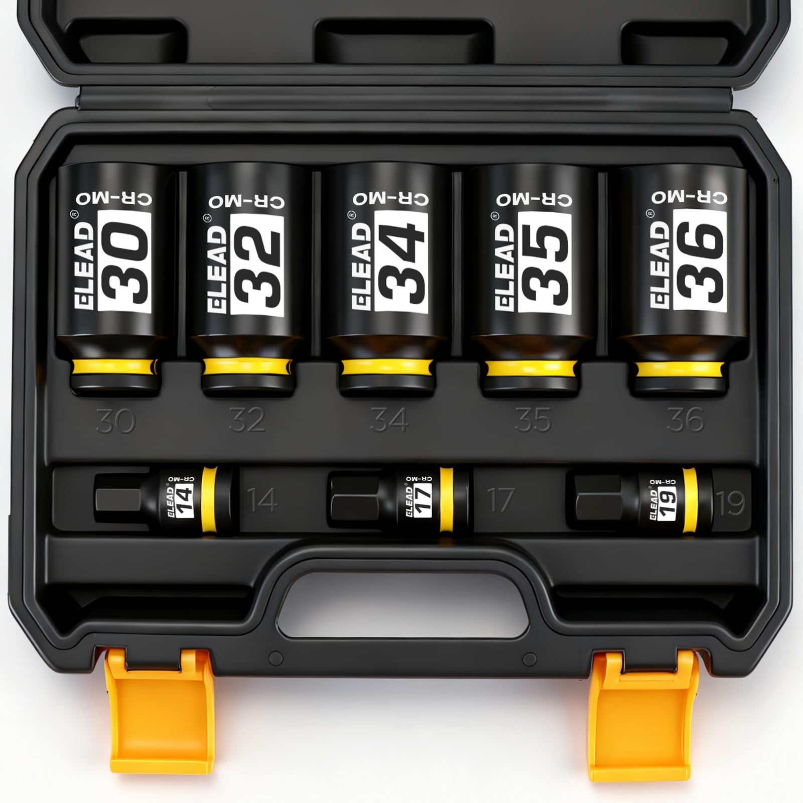 12-Point 1/2" Drive Axle Nut Socket Set, 8-Piece Metric Wheel Axle Nut Wrench Large Jumbo 30mm 32mm 34mm 35mm 36mm, Hex Bit Socket 14mm 17mm 19mm, Car Spindle Joint High Torque Truck Bearing Locknut Image