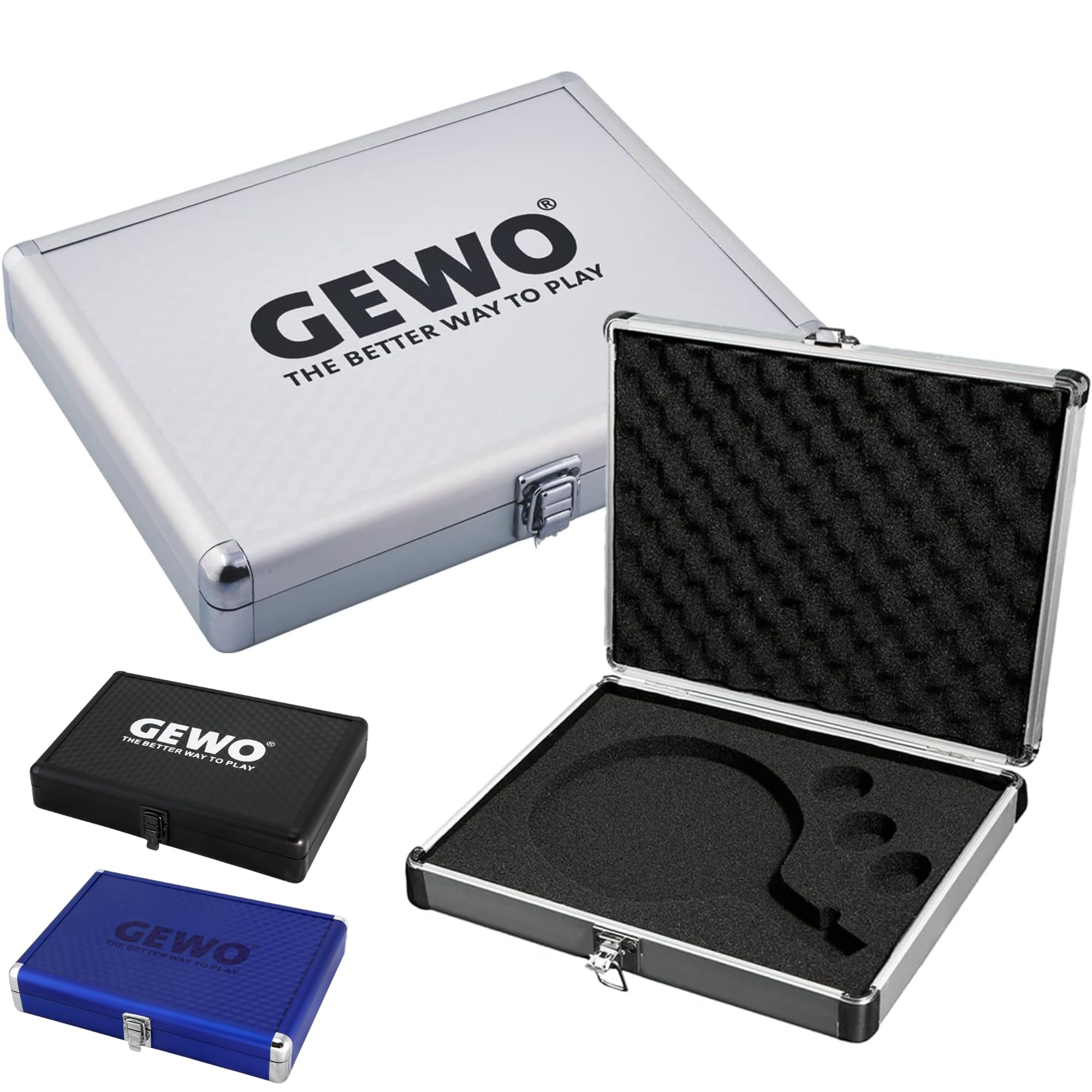 GEWO Aluminium Safe Racket Case - Table Tennis Aluminium Case with Foam for Protected Transport and Safe Storage of Table Tennis Bats and Balls - Table Tennis Bat Protective Case, Silver