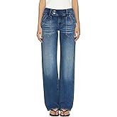 Madrirdma Wide Leg Jeans for Women Low Rise Straight Leg Jeans Baggy Flare Stretchy Denim Pants