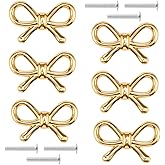 6 Pcs Brass Bow Shape Cabinets Knobs, Decorative Gold Drawer Pulls Wardrobe Cabinet Knobs, Vintage Bow Dresser Knobs for Home