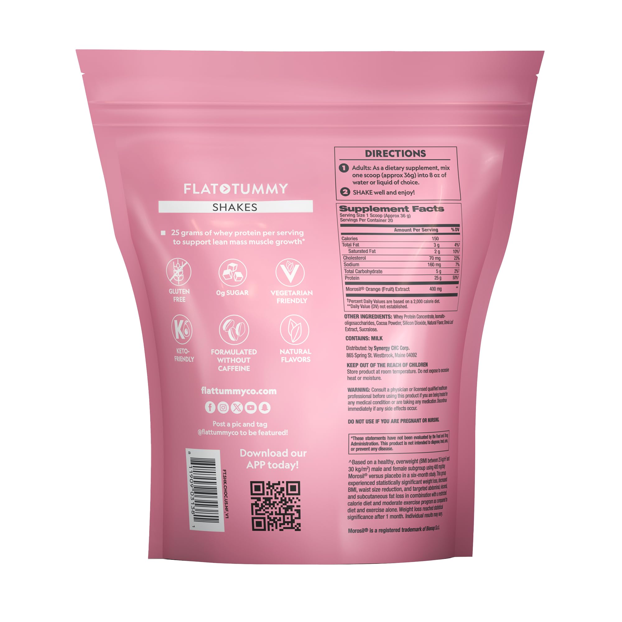 Flat Tummy Shakes - Chocolate, 20 Servings, EBT Eligible – Post GLP-1 Protein Supplement, High Protein, Zero Sugar, Keto-Friendly Meal Replacement with Clinically Studied Morosil®