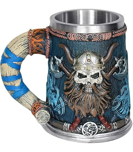 Dicunoy Nordic Viking Mug - 17 Oz Stainless Steel Tankard With Handle, Norse Mythology Gift
