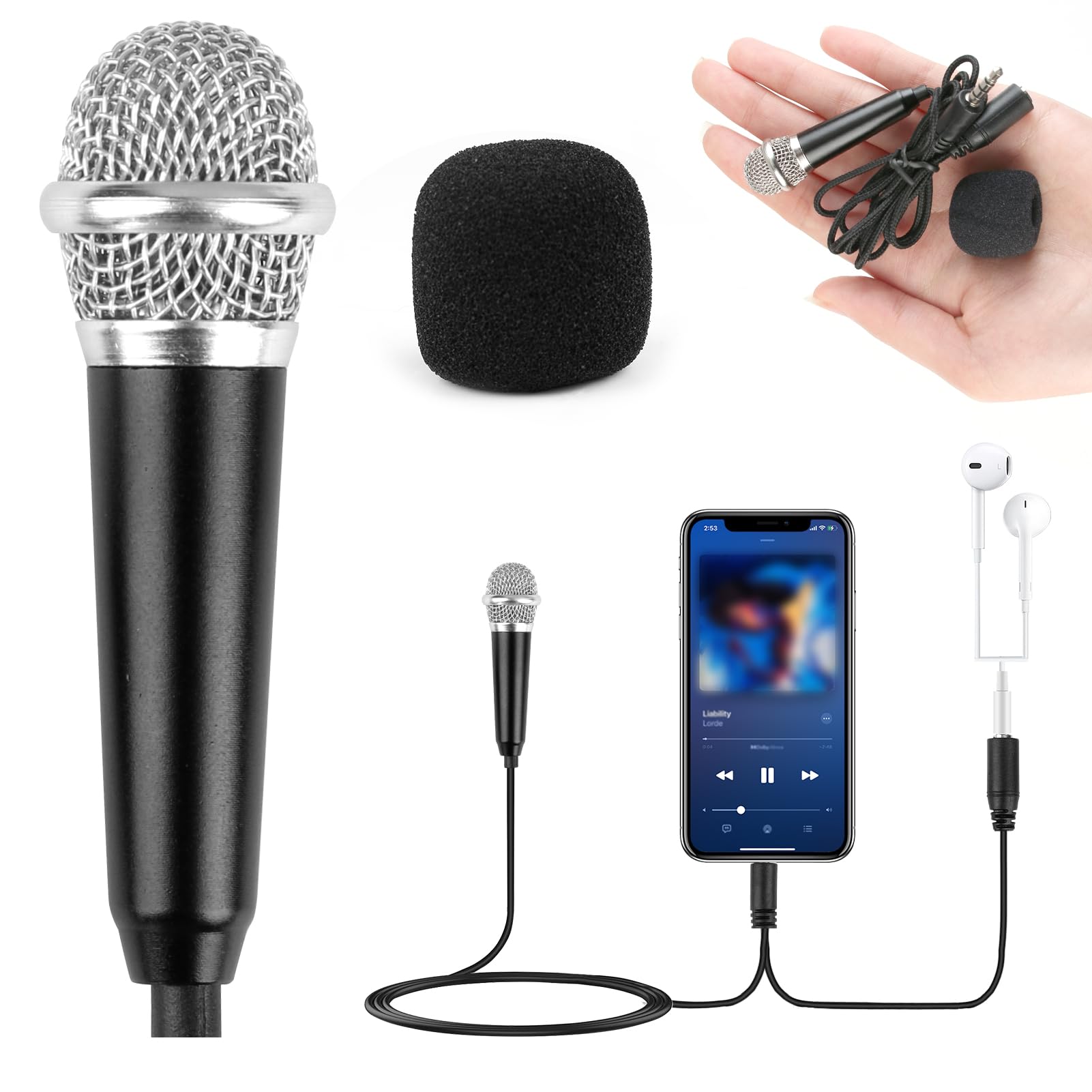 MSKS Mini Microphone, Portable Tiny Microphone,With 3.5 mm Universal Cable,Metal Wired Mini Portable HandheldMicrophone, for Mobile Phone Laptop Notebook（Black）