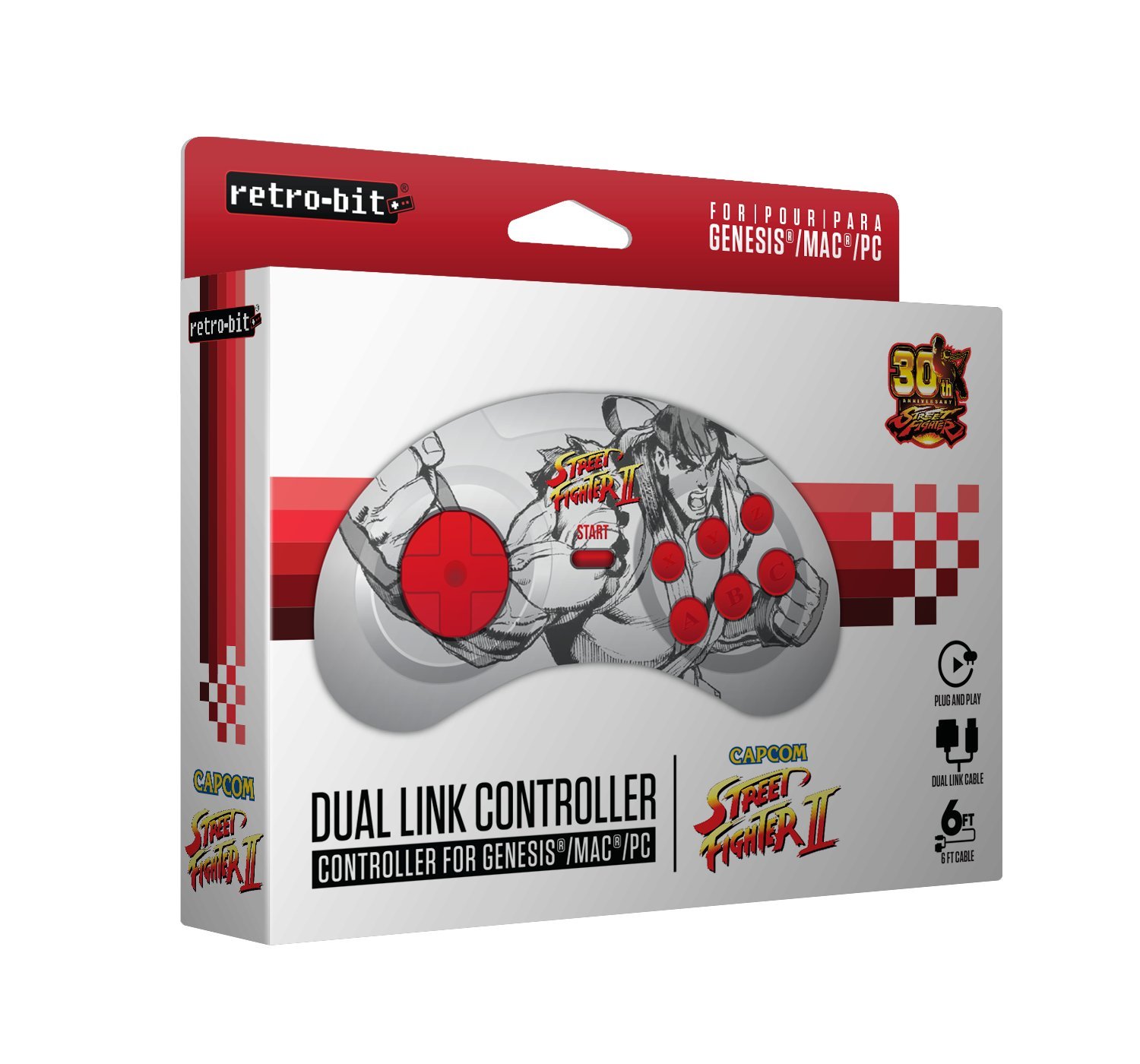 Retro-Bit Street Fighter Genesis & USB Dual Link Controller for PC, Mac - Sega Genesis: Video Games