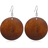 TIANHONGYAN Handmade Boho Wooden Big Round Teardrop Earrings African Ethnic Natural Wood Earrings Vintage Lightweight Geometric Wooden Dangle Drop Earrings for Women Jewelry Gifts