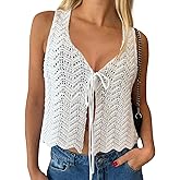 Meihuida Women Crochet Top Tie Front Tank Summer Vacation Outfits Beach Cover Up