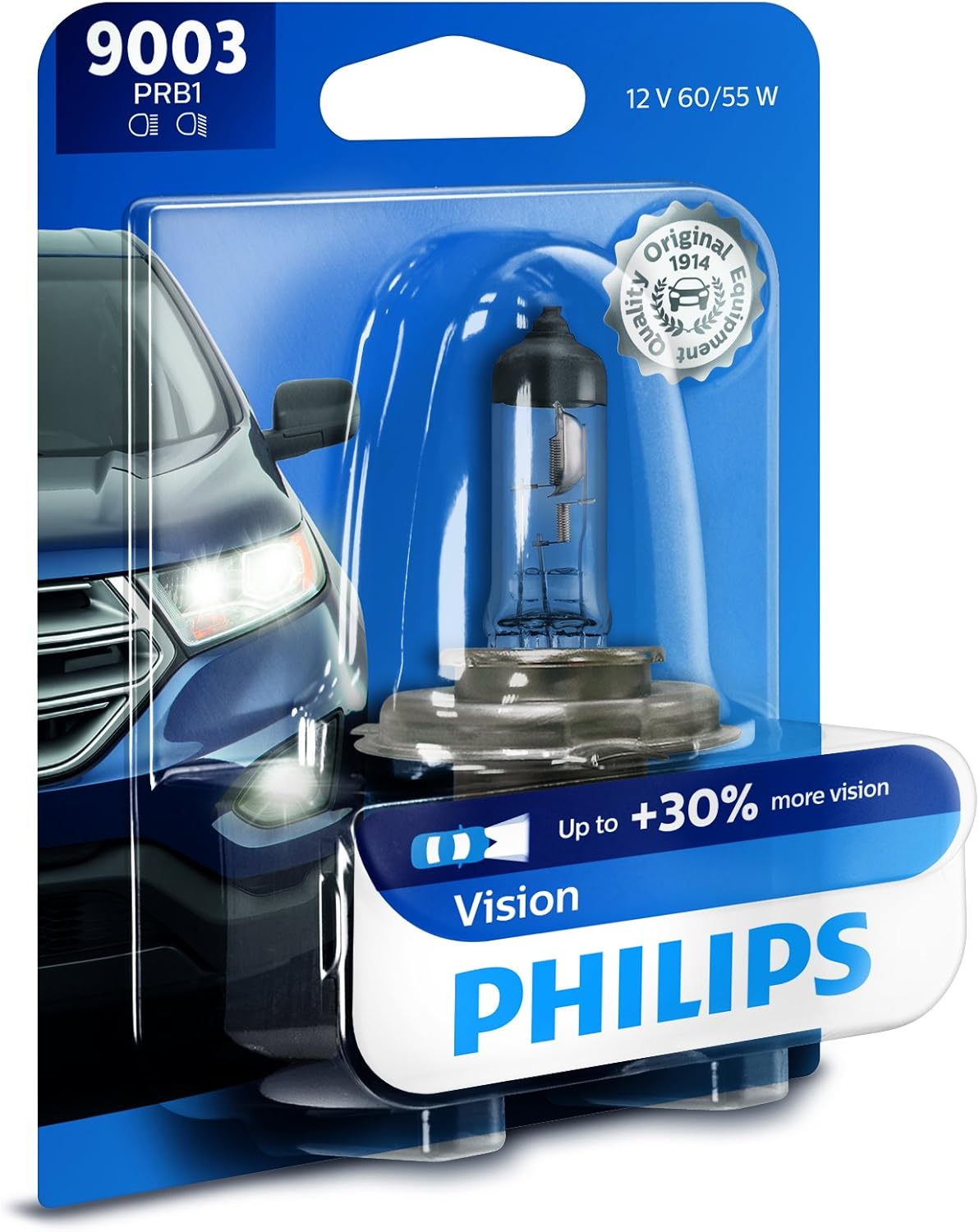Philips 9003 Vision Upgrade Headlight Bulb with up to 30 More Vision