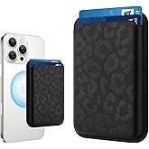 MOWIME Compatible with MagSafe Wallet, Cute Cheetah Print Pattern for Women Girls, Stronger Magnetic Card Holder Phone Wallet for iPhone 17/16/15/14/13/12 Series, Fit 2 Cards, Black