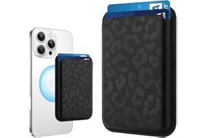 MOWIME Compatible with MagSafe Wallet, Cute Cheetah Print Pattern for Women Girls, Stronger Magnetic Card Holder Phone Wallet for iPhone 17/16/15/14/13/12 Series, Fit 2 Cards, Black