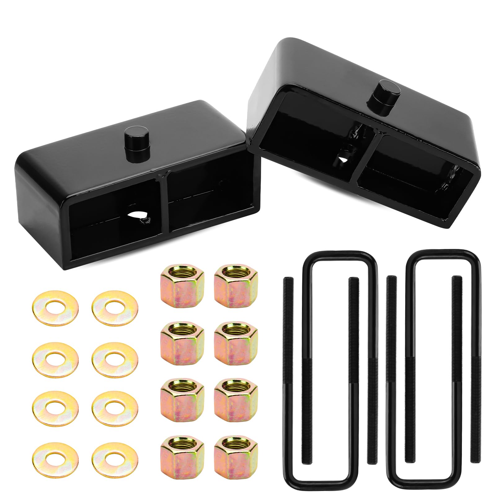 Photo 1 of 1" Rear Leveling Lift Block Kit w/Extra Long Square Leaf Spring U-Bolts Fit for 1988-1999 Chevy GMC K1500, 1995-1999 Tahoe Suburban 1500, 1999-2020 Chevy Silverado 1500 GMC Sierra 1500, Set of 2