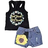 2Pc Baby Girl Sunflower Clothes Outfits Kids T-Shirt Tops+Denim Jeans Pants Shorts Set