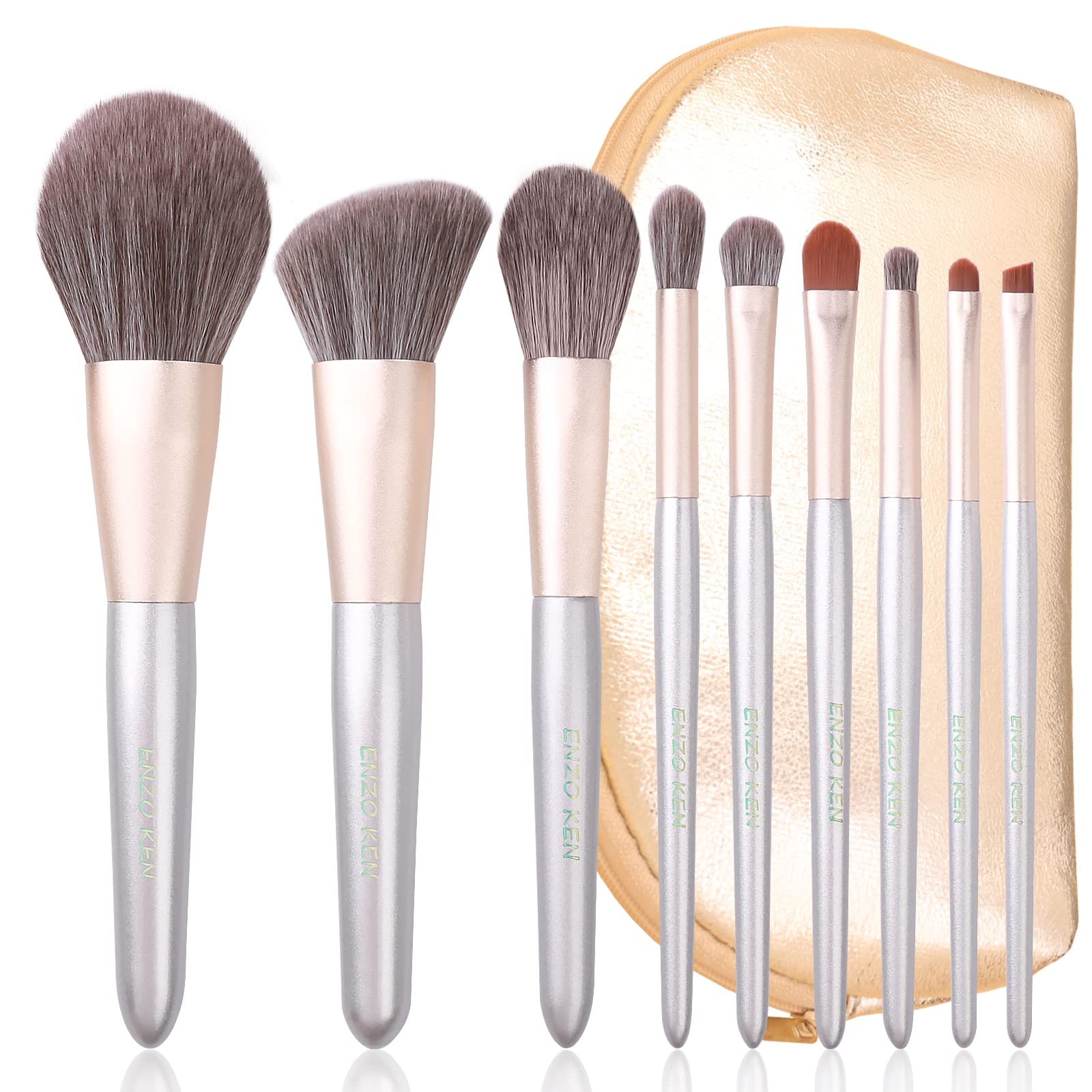 ENZO KEN Natural Hair Makeup Brushes Set Professional, Grey Squirrel Hair Makeup Brush Set with Case, Unique Cosmetic Brushes Makeup Set, Natural Bristle Makeup Brush - Silver — image 1