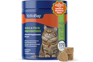 YoYoBay Flea and Tick Prevention for Cats Chewable - 170 Soft Chews, Salmon & Blueberry Flavor - Cats Flea and Tick Treatment Chewable, Natural Defense - Cats Immune Support Supplement