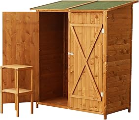 HOMCOM Gabinete Caseta Herramientas Jardín 165x140x75 cm Cobertizo Armario de Madera Maciza 2 Puertas 