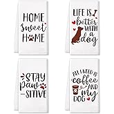 Vansolinne Funny Dog Kitchen Towels Funny Tea Towel Hand Towels Flour Sack Towels Decorative Dish Towel with Sayings Gift for Mom Housewarming Gift Set of 4
