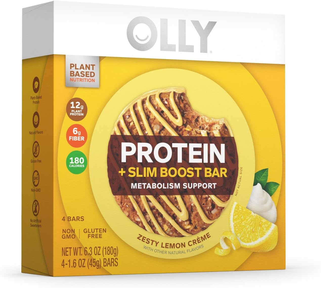 Olly Protein + Super Foods Bar Zesty Lemon Creme 6.3oz( 1.6oz x 4 bars), pack of 1