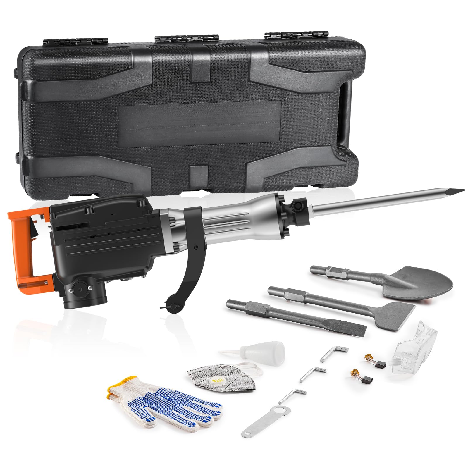 Photo 1 of VEVOR Demolition Jack Hammer, 2200W Jack Hammer Concrete Breaker, 1350 BPM Heavy Duty Electric Jack Hammer, 4pcs Chisels Bit with Case, Black